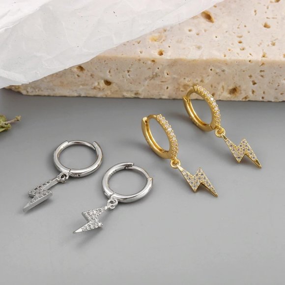 *NEW 925 Sterling Silver Lightening Bolt Earrings - Picture 6 of 8